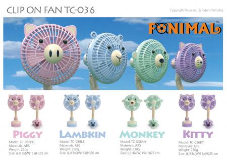 Fanimal clip-on stroller fan - Piggy, Lambkin, Monkey, Kitty